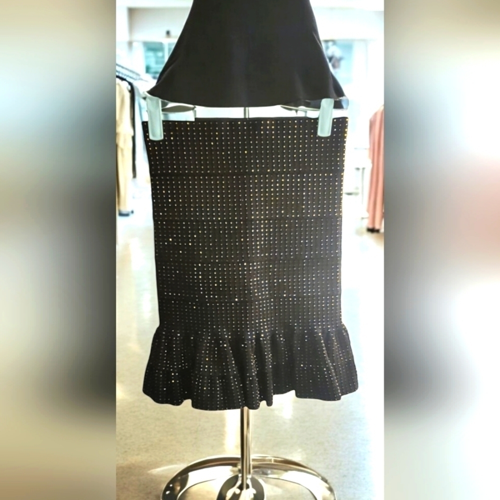 Pleasure Doing Business Black & Gold Beaded Pencil Skirt